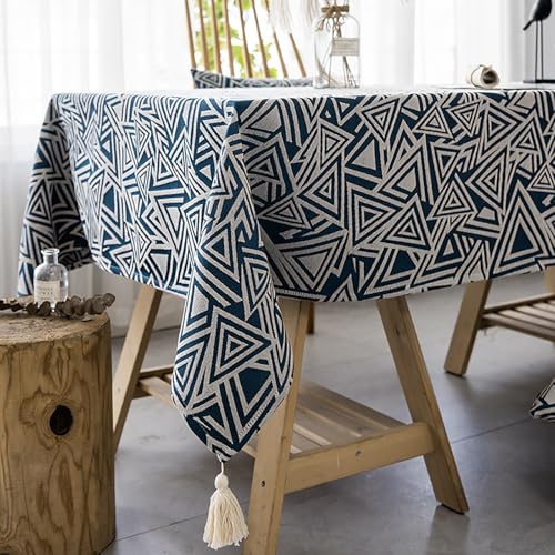 Eestfy Baumwoll-Leinen-Tischdecke – weicher, strapazierfähiger Stoff – rutschfeste Wärmedämmung – ideal für modernes Wohnzimmer und Esstisch,Navy Triangles,100×135cm von Eestfy