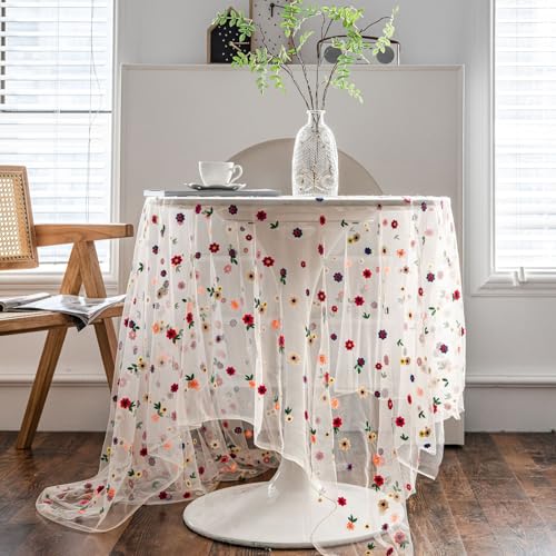 Eestfy Bestickte Spitzentischdecke – Elegantes schwarzes Schmetterlingsdesign – Polyestermaterial – ideal für besondere Anlässe, Hochzeiten und die Dekoration des Esszimmers,Colorful Flower,150×160cm von Eestfy