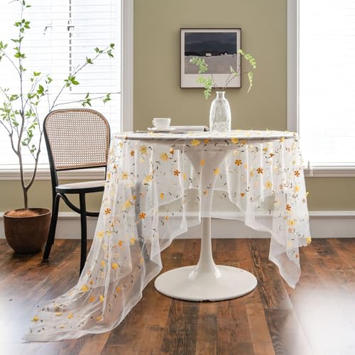 Eestfy Bestickte Spitzentischdecke – Elegantes schwarzes Schmetterlingsdesign – Polyestermaterial – ideal für besondere Anlässe, Hochzeiten und die Dekoration des Esszimmers,Yellow Embossed,150×180cm von Eestfy