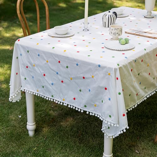 Eestfy Bestickte geometrische Tischdecke aus Baumwolle – weicher, bequemer Stoff mit blattigem Spitzenbesatz – ideal für Esstische, Teetische und Hochzeiten,Floral Balls,100x140cm von Eestfy