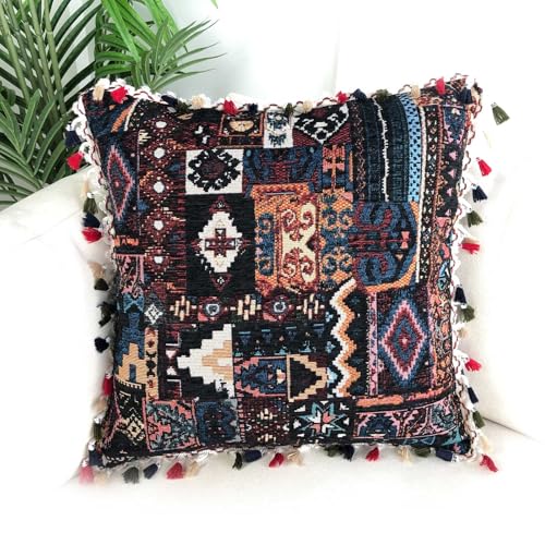 Eestfy Boho Kissenbezug Für Couch – Stilvoller Jacquardstoff – Handgefertigte Details Mit Unsichtbarem Reißverschluss – Gemütlich Und Bequem Für Home Decor,Schwarz von Eestfy