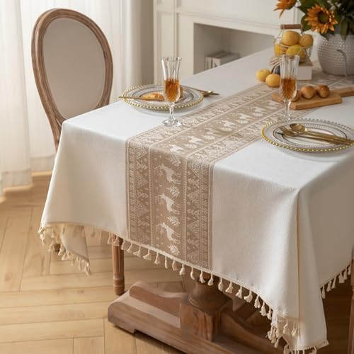 Eestfy Elegante Jacquard-Tischdecke – hochwertige Baumwoll-Leinen-Mischung – rutschfest und hitzebeständig – ideal für Essen und Büro,Deer,120×160cm von Eestfy