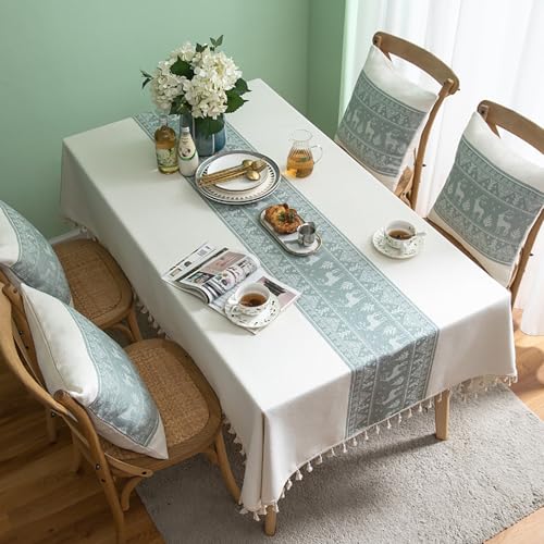 Eestfy Elegante Jacquard-Tischdecke – hochwertige Baumwoll-Leinen-Mischung – rutschfest und hitzebeständig – ideal für Essen und Büro,Deer Cream,100×160cm von Eestfy