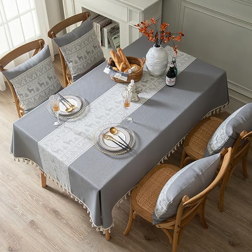 Eestfy Elegante Jacquard-Tischdecke – hochwertige Baumwoll-Leinen-Mischung – rutschfest und hitzebeständig – ideal für Essen und Büro,Deer Gray,120×160cm von Eestfy