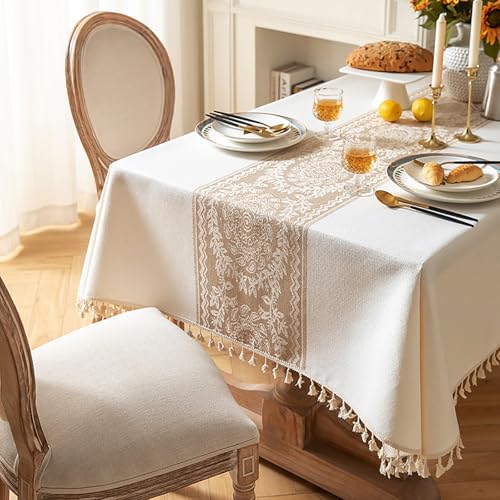 Eestfy Elegante Jacquard-Tischdecke – hochwertige Baumwoll-Leinen-Mischung – rutschfest und hitzebeständig – ideal für Essen und Büro,Floral,120×160cm von Eestfy