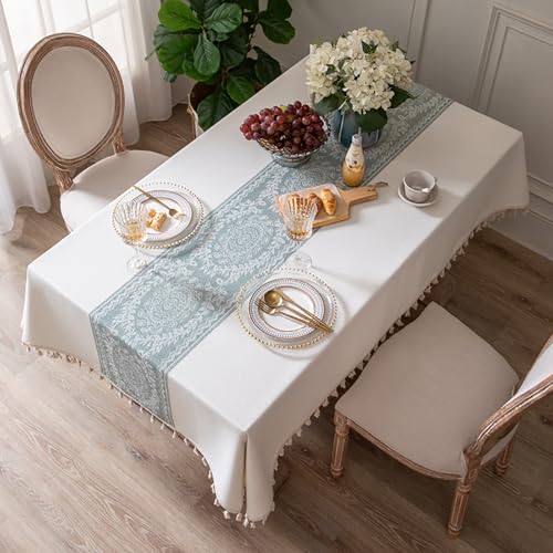 Eestfy Elegante Jacquard-Tischdecke – hochwertige Baumwoll-Leinen-Mischung – rutschfest und hitzebeständig – ideal für Essen und Büro,Floral Ring,120×180cm von Eestfy