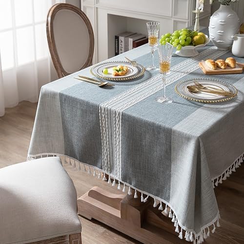 Eestfy Elegante Jacquard-Tischdecke – hochwertige Baumwoll-Leinen-Mischung – rutschfest und hitzebeständig – ideal für Essen und Büro,Jin nian Gray,120×180cm von Eestfy