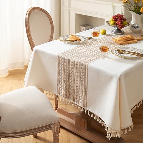 Eestfy Elegante Jacquard-Tischdecke – hochwertige Baumwoll-Leinen-Mischung – rutschfest und hitzebeständig – ideal für Essen und Büro,Olive,100×160cm von Eestfy