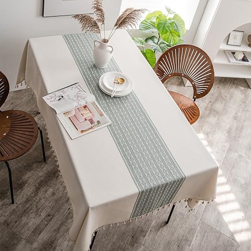 Eestfy Elegante Jacquard-Tischdecke – hochwertige Baumwoll-Leinen-Mischung – rutschfest und hitzebeständig – ideal für Essen und Büro,Olive Cream,120×180cm von Eestfy