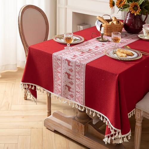 Eestfy Elegante Jacquard-Tischdecke – hochwertige Baumwoll-Leinen-Mischung – rutschfest und hitzebeständig – ideal für Essen und Büro,Red Deer,120×160cm von Eestfy