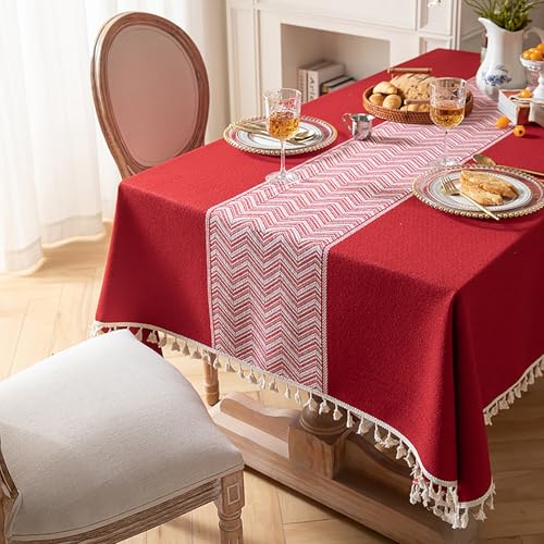 Eestfy Elegante Jacquard-Tischdecke – hochwertige Baumwoll-Leinen-Mischung – rutschfest und hitzebeständig – ideal für Essen und Büro,Red Ripple,140×140cm von Eestfy