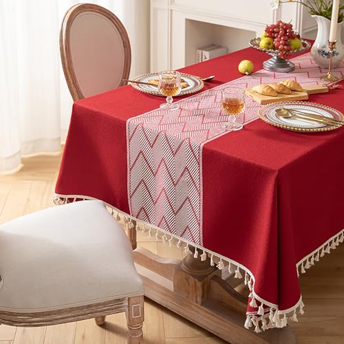 Eestfy Elegante Jacquard-Tischdecke – hochwertige Baumwoll-Leinen-Mischung – rutschfest und hitzebeständig – ideal für Essen und Büro,Red miyaki,120×180cm von Eestfy