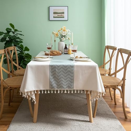 Eestfy Elegante Jacquard-Tischdecke – hochwertige Baumwoll-Leinen-Mischung – rutschfest und hitzebeständig – ideal für Essen und Büro,Ripple White,100×160cm von Eestfy