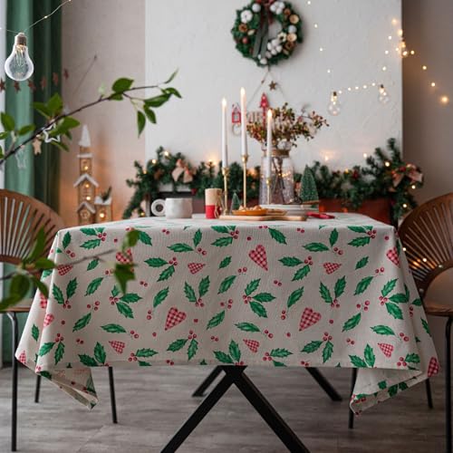 Eestfy Elegante Tischdecke mit Blattdruck – weicher Mischstoff zum Essen – ideal für Wohn- und Partydekoration – langlebig und stilvoll,Love Green,100×140cm von Eestfy