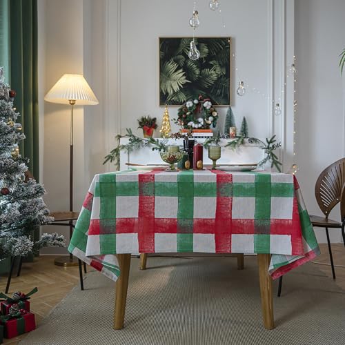 Eestfy Elegante Tischdecke mit Blattdruck – weicher Mischstoff zum Essen – ideal für Wohn- und Partydekoration – langlebig und stilvoll,Red Green Plaid,140×160cm von Eestfy