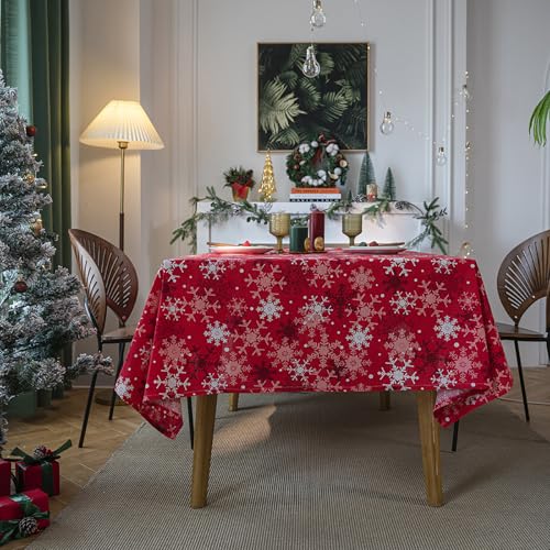 Eestfy Elegante Tischdecke mit Blattdruck – weicher Mischstoff zum Essen – ideal für Wohn- und Partydekoration – langlebig und stilvoll,Red Snowflake,140×200cm von Eestfy