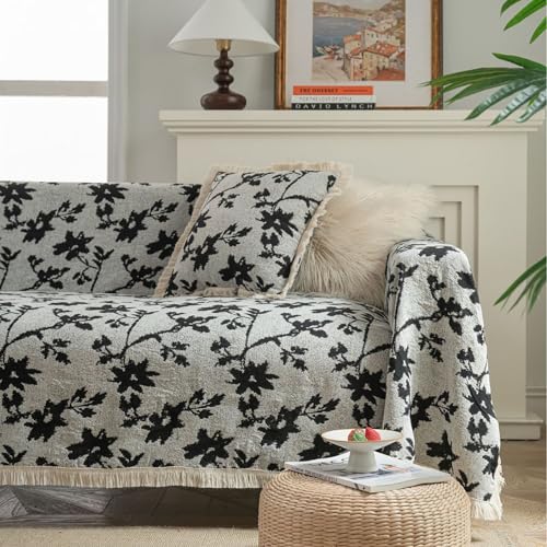 Eestfy Sofaüberwurf für 3-Sitzer-Couch – geometrischer Jacquardstoff, Kratzfest, ideal für Wohnzimmer und Festliche Anlässe,Black Rose,140×180cm von Eestfy