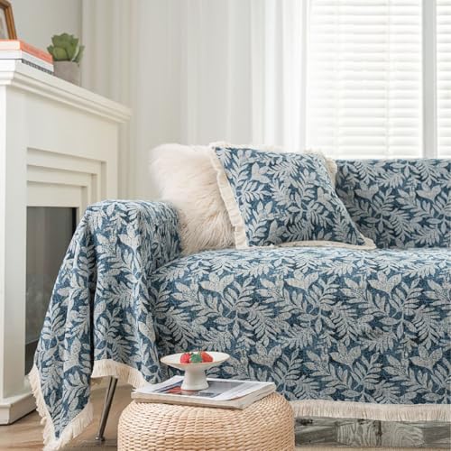 Eestfy Sofaüberwurf für 3-Sitzer-Couch – geometrischer Jacquardstoff, Kratzfest, ideal für Wohnzimmer und Festliche Anlässe,Blue Seaweed,180×180cm von Eestfy