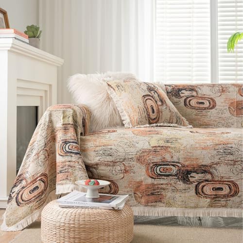 Eestfy Sofaüberwurf für 3-Sitzer-Couch – geometrischer Jacquardstoff, Kratzfest, ideal für Wohnzimmer und Festliche Anlässe,Coffee Rings,140×180cm von Eestfy