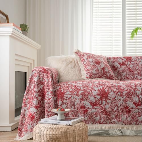 Eestfy Sofaüberwurf für 3-Sitzer-Couch – geometrischer Jacquardstoff, Kratzfest, ideal für Wohnzimmer und Festliche Anlässe,Red Coconut,140×180cm von Eestfy