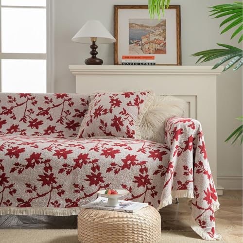 Eestfy Sofaüberwurf für 3-Sitzer-Couch – geometrischer Jacquardstoff, Kratzfest, ideal für Wohnzimmer und Festliche Anlässe,Red Rose,140×180cm von Eestfy