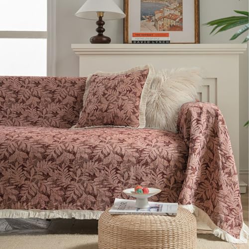 Eestfy Sofaüberwurf für 3-Sitzer-Couch – geometrischer Jacquardstoff, Kratzfest, ideal für Wohnzimmer und Festliche Anlässe,Red Seaweed,140×180cm von Eestfy