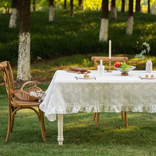 Eestfy Spitzentischdecke für den Esstisch – bestickter Spitzenstoff aus Baumwolle, eleganter französischer Stil – ideal für Hochzeiten, besondere Anlässe und Wohnkultur,Branches Ruffles,140×200cm von Eestfy