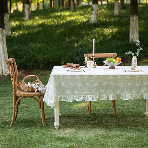 Eestfy Spitzentischdecke für den Esstisch – bestickter Spitzenstoff aus Baumwolle, eleganter französischer Stil – ideal für Hochzeiten, besondere Anlässe und Wohnkultur,Petals Ruffles,100×140cm von Eestfy