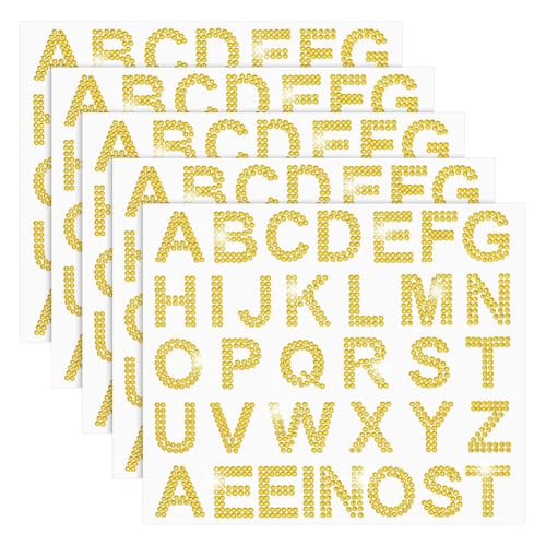 Eeuye 170 Stück Silberne Strass-Buchstabenaufkleber, 5 mit Je 34 Buchstaben, Glitzernde Bling-Alphabet-Buchstabenaufkleber, Gold von Eeuye