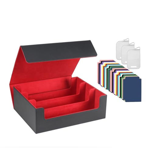 Eeuye Kartendeck-Etui für Sammelkarten 1800+, Kartenaufbewahrungsbox, Aufbewahrungsbox mit Magnetverschluss, Spielkartenbox Schwarz+Rot von Eeuye