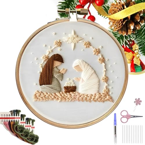 Christmas Embroidery Kit, Sticksets Anfänger Erwachsene, Weihnachts-sticksets Für Anfänger, Kreuzstich Set Vorgedruckt Anfänger Weihnachten, Pilz Sticken Set Erwachsene Tools Kit Mit Stickrahmen von Eevhrqw