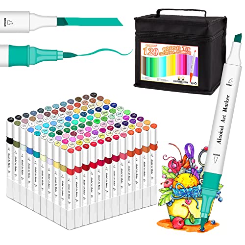 Efimeso 120 Farben Marker Stifte Set, Alkohol Marker Brush Pen Permanent Set Für Erwachsene Und Kinder, Filschstifte Set Twin Marker Zum Ausmalen, Malen von Efimeso