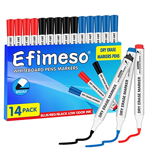 Efimeso Whiteboard Markers,14 Whiteboard Stifte Dry Erase Marker,3 Farben Blau Rot Schwarz Whiteboard Stifte Abwischbar for Whiteboard Gras Büro Heim Schule von Efimeso