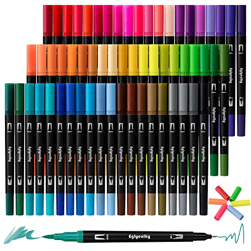 Eglyenlky 60 Färbestifte für Erwachsene Malbücher, Dual Tip Pinsel Stifte, Filz Marker mit Fein und Pinsel Aquarell Marker Set für Kid Adult Artist Zeichnung von Eglyenlky