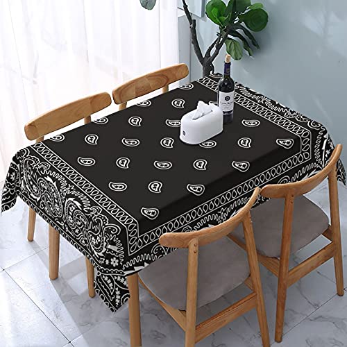 Tischdecken, waschbare Tischdecke für Küche, Esszimmer, Dekoration, Outdoor-Party, 137 x 183 cm, Bandana, schwarzes Paisley-Bandana von EgoMed