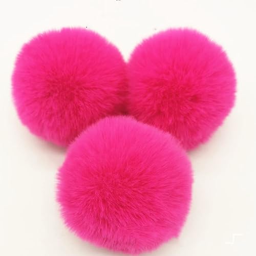 Egurs 10 Stück Kunstfell Bommel Bunte Bommeln bälle Pompon Flauschiger Fellpompon Faux für Damen und Mädchen Tasche Mützen Schals Schlüsselanhänger Deko Zubehör 8cm Rose Frucht Rot 10 Stück von Egurs