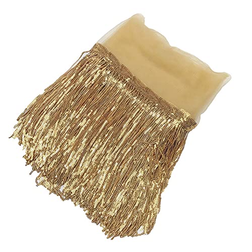 Egurs 10 Yard x 20cm Glitzer Fransenborte Pailletten Quaste Fransen Zierband Fransenband Lange Fringe Trim Band Borte Fransenbordüre Quastenbesatz Dekoband Zierband Tanzfransen Nähzubehör Gold von Egurs