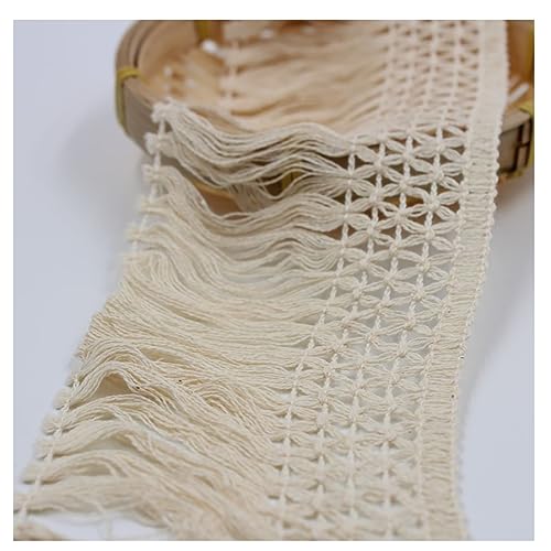 Egurs 10 cm × 5 Yard Spitzenband mit Quaste Baumwolle Beige Breit Fransenborte Vintage Häkel Quastenborte Häkelborte Fransenbesatz Fransen Borte zum Nähen Handwerk Kostüme Vorhang Hochzeit Deko von Egurs