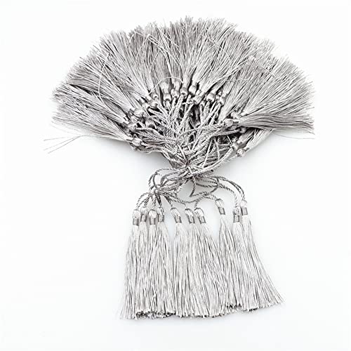 Egurs 100 Stücke 8cm Seide Quaste mit 5cm Kabel Handgemachte Klein Quaste Anhänger Schlüsselanhänger Basteln Quasten für Die Herstellung Von Schmuck, Souvenirs, Lesezeichen, DIY Handwerk Zubehör grau von Egurs