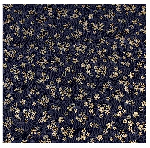 Egurs 100x150 cm Japanischer Stil Stoff Baumwolle Bronzing Baumwollstoff Meterware Patchwork zum Nähen Quilten DIY Kleidung Tischdecke Deko blau - Kirschblüte 1 Meter von Egurs