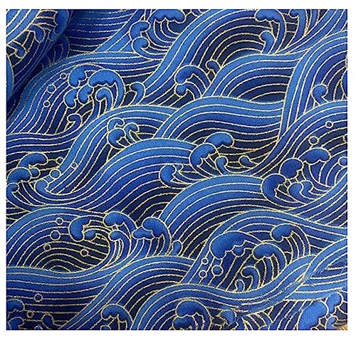 Egurs 100x150 cm Japanischer Stil Stoff Baumwolle Bronzing Baumwollstoff Meterware Patchwork zum Nähen Quilten DIY Kleidung Tischdecke Deko blau - Wellen 1 Meter von Egurs