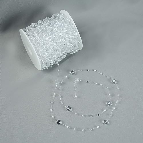 Egurs 10M Perlengirlande Perlenband Perlen Kette Perlenschnur mit Angelschnur Perlenschnur Band Geschenkband für Tisch Deko DIY Handwerk Perlengirlande Hochzeit Brautstrauß Partydeko Transparente von Egurs