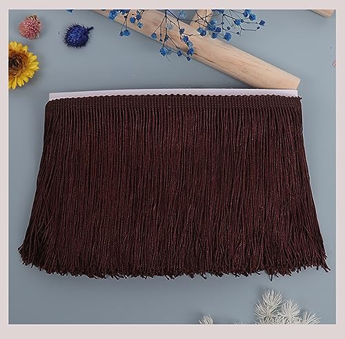 Egurs 10cm x 10 Yards Fransenborte Fringe TrimQuaste Seide Borte Fransenbordüre Fransen-Borten Bänder für Latin Dress DIY Kleidung Nähen Vorhänge Verschönerung Lampenschirm Kissen Deko Dunkelbraun von Egurs