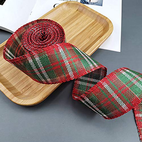 Egurs 12 Meter Kariert Juteband Plaid Bänder Geschenkverpackung Geschenkband Weihnachts Drahtbänder Basteln Dekoration,Draht an der Seite Rot-Grün kariert 6cm von Egurs