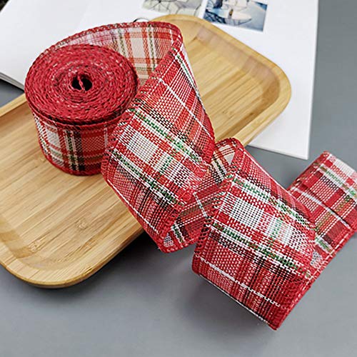 Egurs 12 Meter Kariert Juteband Plaid Bänder Geschenkverpackung Geschenkband Weihnachts Drahtbänder Basteln Dekoration,Draht an der Seite rot-weiße kariert 6cm von Egurs