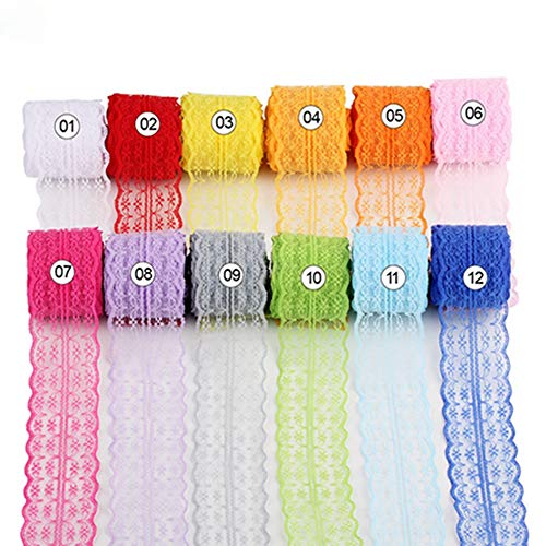 Egurs 12 Roll/Set 4cm Bunte Spitze Lace Ribbon Spitzenband Bekleidungszubehör Spitze Geschenkband Hochzeit Party Tischdeko Weihnachten DIY Handwerk von Egurs