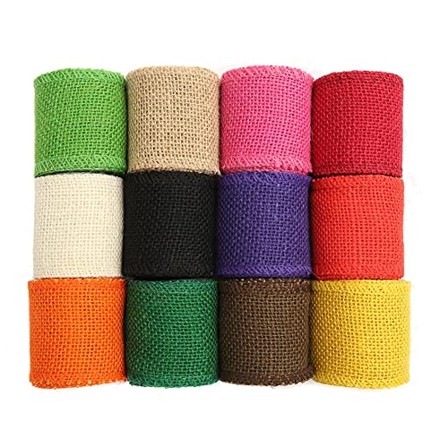 Egurs 12 Roll Bunte Juteband Sackleinen Band Dekoband Leinenband Vintage Burlap Ribbon Dekobänder Jute Deko Geschenkband Stoffband Schleifenband Natürliche Breit Band Gewebeband von Egurs