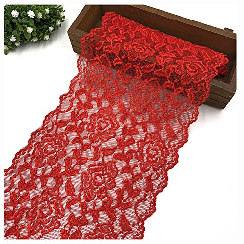 Egurs 18cm Breite Spitze Band Schön Rose Stickerei Spitzenband Vintage Spitzenbordüre Spitze Blume Borte Zierband Tischläufer Tischband Hochzeit Festival Tischdekoration rot 2 Yard von Egurs