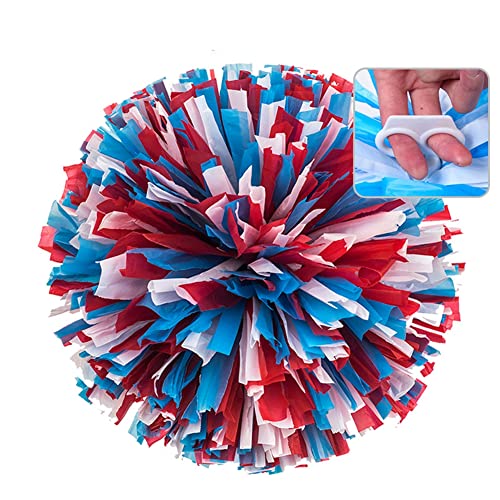 Egurs 2 Stück Cheerleader Pom Poms mit Ring Cheerleader Pompons Handblumen Round Tanz Cheer Poms für Kinder Erwachsene Sportwettbewerb Urlaub Feiern Tanzparty Team Geist weiß+rot+blau L=35CM von Egurs