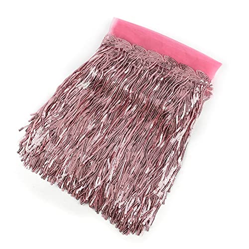 Egurs 2 Yard x 20cm Glitzer Fransenborte Pailletten Quaste Fransen Zierband Fransenband Lange Fringe Trim Band Borte Fransenbordüre Quastenbesatz Dekoband Zierband Tanzfransen Nähzubehör Rosa von Egurs